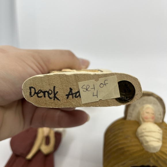 Carved Wood Nativity Folk Art‎ Hand Painted Signed Derek Adams Jesus Mary Joseph - Picture 7 of 12